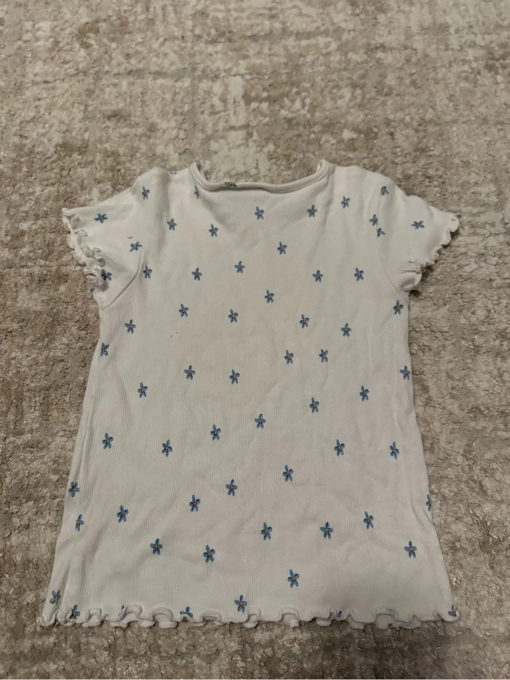 Zara Cream Short Sleeve Tee with Small Blue Flower Embroidery size 3/4
